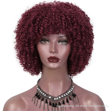 New Design Spring Gluless Lowest Price Short Kinky Curly Wholesale Red Bob Short Bob Cut Wig Black Women Synthetic